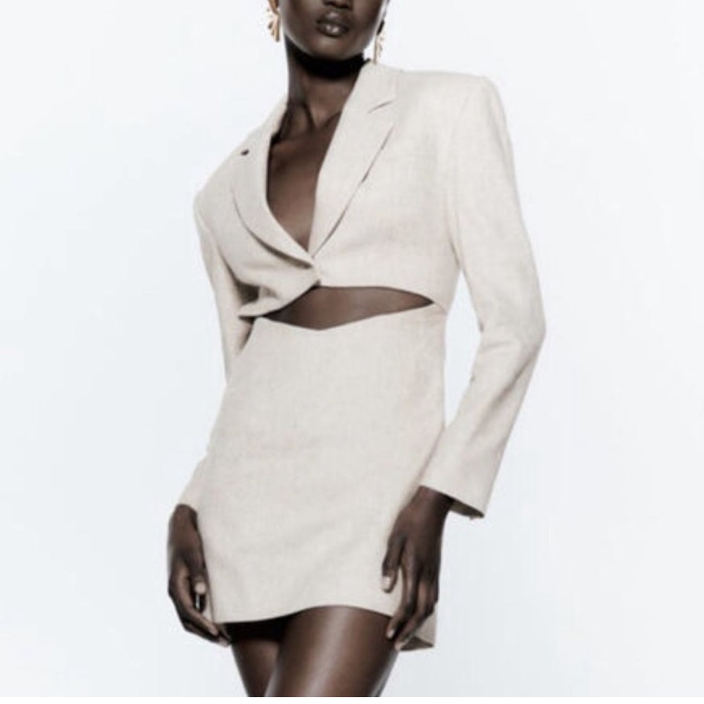 ZARA WOMAN NWT SS22 LIGHT TAN CUT OUT BLAZER DRESS LIMITED EDITION